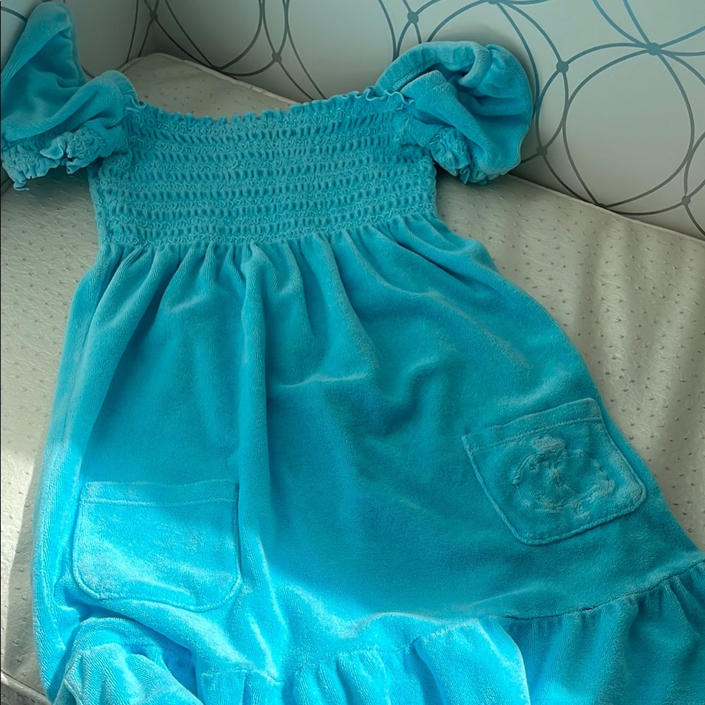 Juicy Couture Beach Pool Light Blue Smocked Puff Sleeve Sundress Coverup Terry